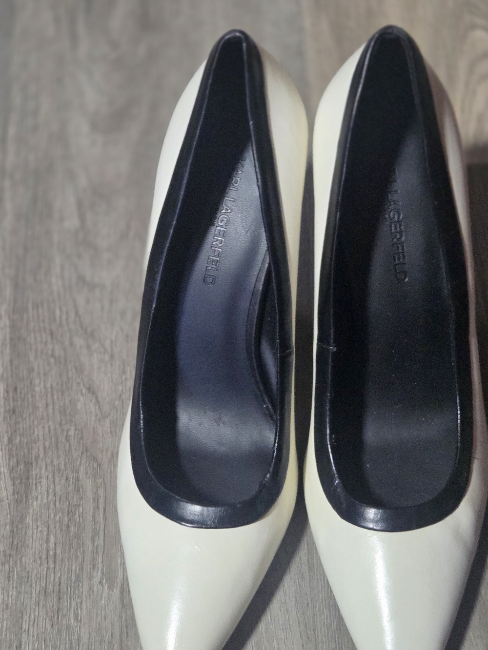 Karl Lagerfeld Two-Tone Cream and Black Pointed Toe Heels